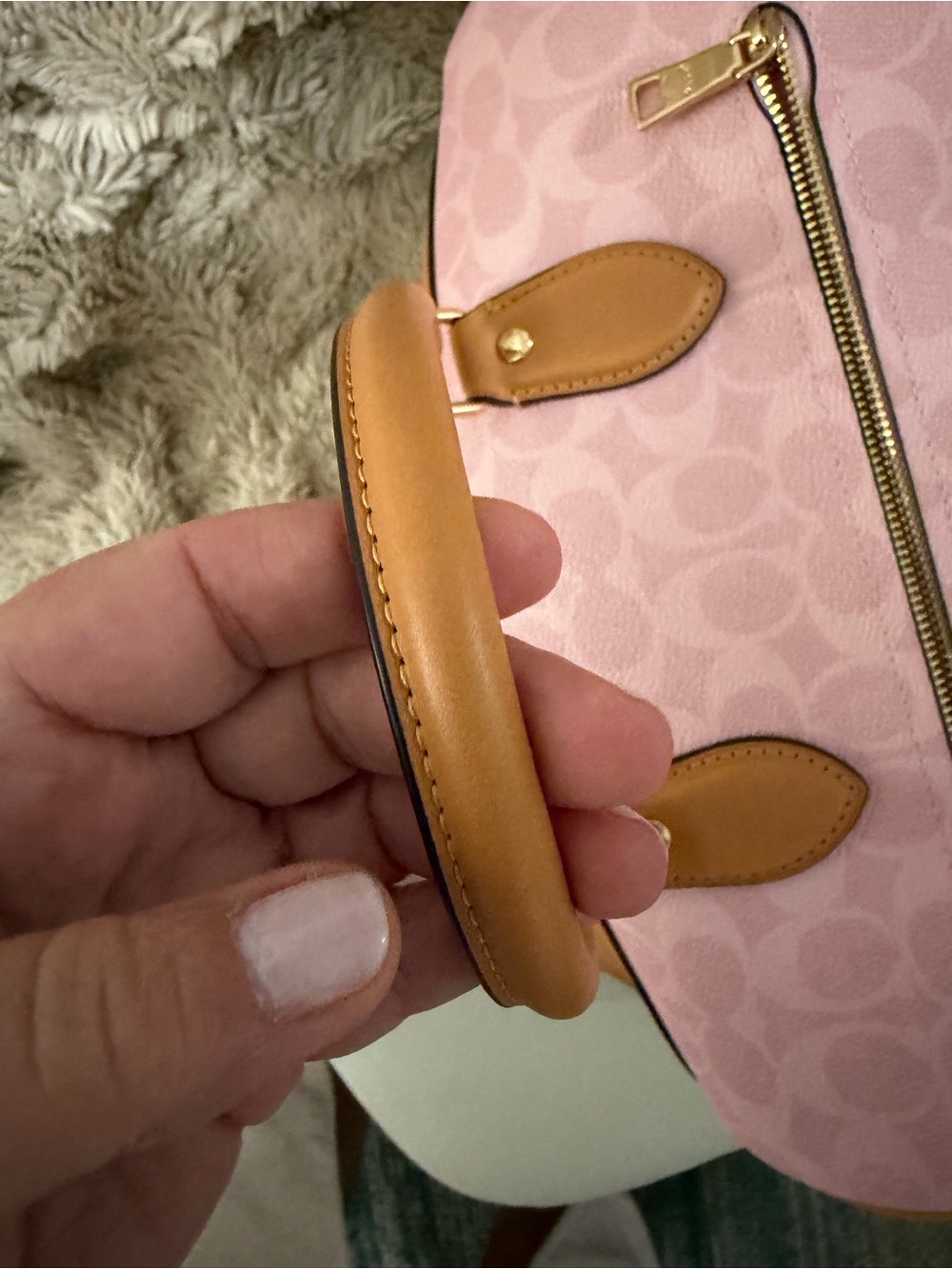 Coach Powder Pink Large Rowan with Tan Trim and Flower Charm EUC - Picture 7 of 7